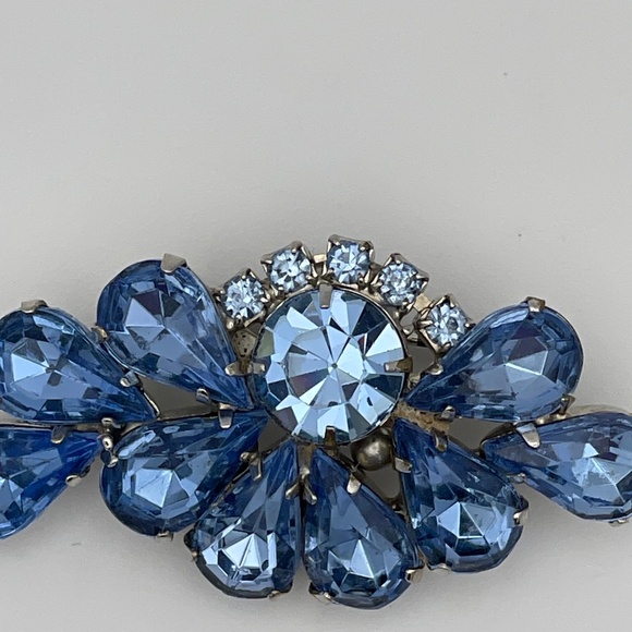 Vintage Brooch Blue Rhinestones 2" Asymmetrical Design - Picture 2 of 7